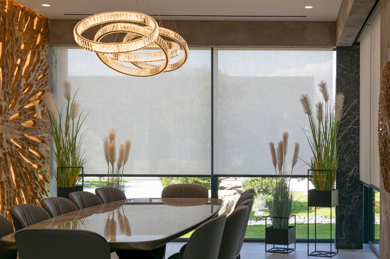 A roller shade in a dining room near Newhall, California (CA)
