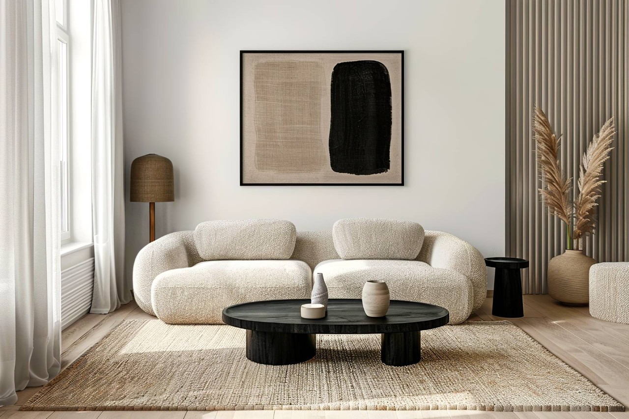 A minimalist living room interior near Newhall, California (CA)